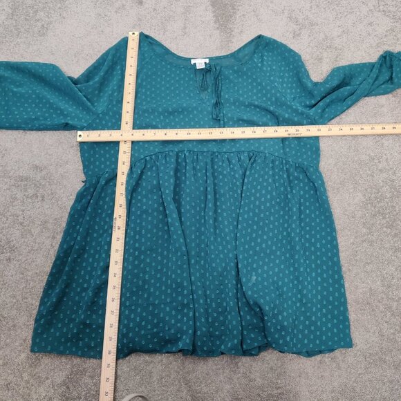 Motherhood Maternity Women's Swiss Polka Dot Tunic Top in Green Size XL Sheer - Picture 6 of 9